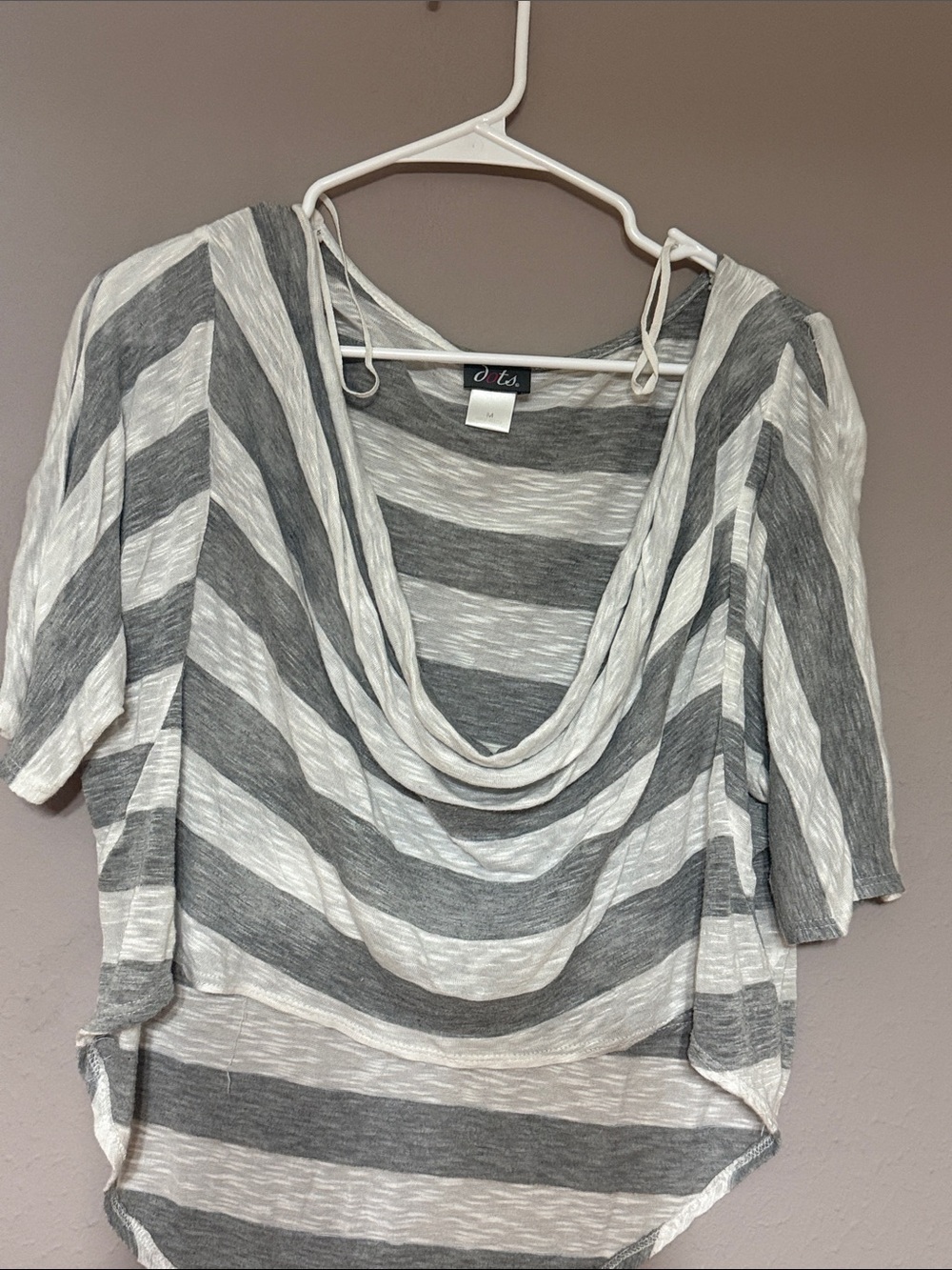 Dots Gray and White Striped Cowl Neck Blouse